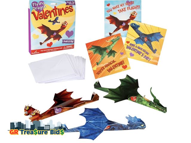 Lot 111-70893 - Playhouse Flying Dragons Valentine's Day Card Set for Kids, 28 Card Pack &amp; Envelopes - Fold and ...