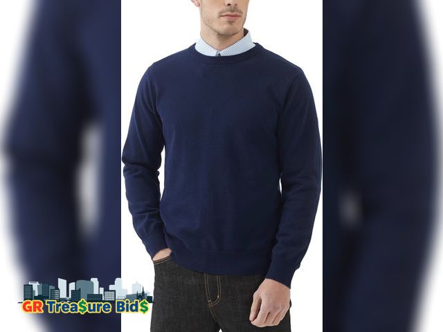 Lot 111-4422 - 1 New Athletic Men's Crew Neck Sweater Pullover Regular Fit Pure Cotton Long Sleeve Lightweight Knit...
