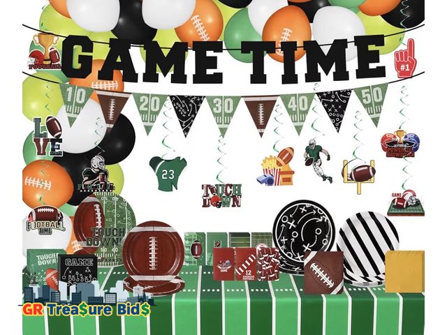 Lot 111-42605 - New Soulchen 212 Pcs Football Party Supplies Set Serve 24 Includes Balloon Plate Napkin Sticker Swir...