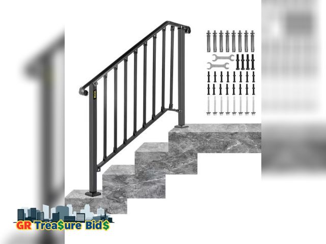 Lot 111-10071 - 3 ft. Handrails for Outdoor Steps Fit 3 or 4 Steps Outdoor Stair Railing Wrought Iron Handrail with ...