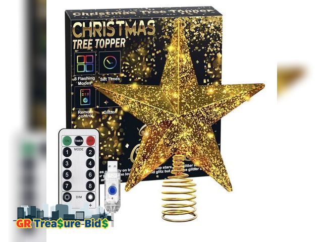 Lot 111-77742 - New Gold Christmas Tree Star Topper with Lights, 8.5-Inch Light-Up Christmas Tree Topper with Remote...