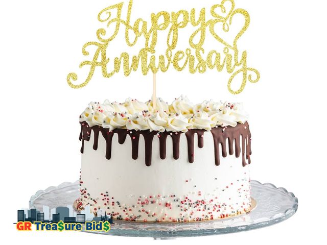 Lot 111-82310 - ZHUOWEISM 1 PCS Happy Anniversary Cake Topper with Glitter Heart Wedding Anniversary Cake Pick Decor...