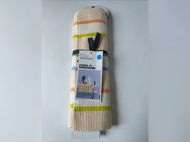 Lot 112-0157-22C - NWT Room Essentials Cream Table Runner with Pastel Stripe Accents. Lot of 2. SRP $30. New.