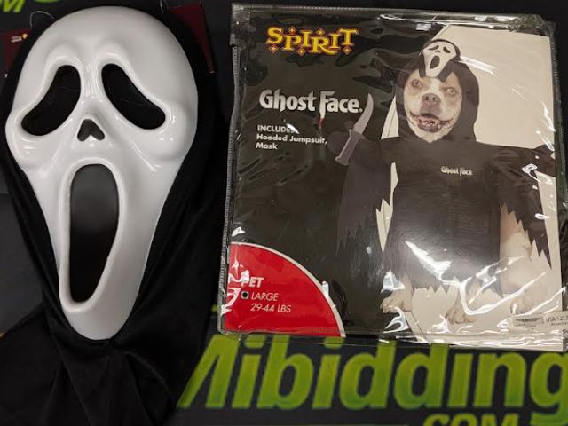Lot 112-0570-31C-1 - Lot of (1) ghost face dog costume and (1) ghost face mask. New.