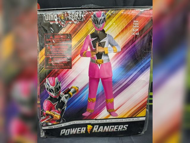 Lot 112-0080-23D - Pink Power Ranger Halloween costume. Kids size Small. Includes jumpsuit with attached belt buckle an...