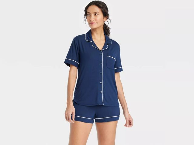 Lot 112-0168-22D - Lot of 2. Women's cloud knit Modal short sleeve notch collar top and shorts pajama set - Auden.  Siz...