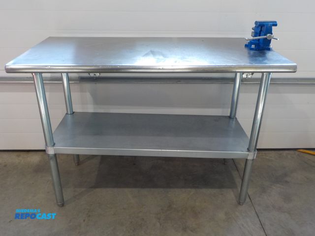 Lot 2-34110 - Commercial stainless steel table. Model 2KRE7A. Westward 4 inch vise.  600 pound capacity. Bottom sh...