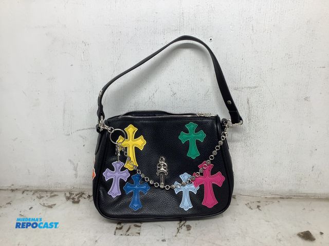 Lot 2-74021 - New Chrome hearts multicolor cross patch black leather and silver chain shoulder bag
