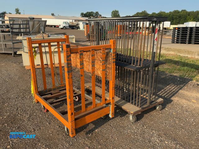 Lot 2-20899 - (2) Metal Carts on Casters, 53"x30"x51-1/2" tall has no deck, 59"x31"x63" has divider rails, approx....