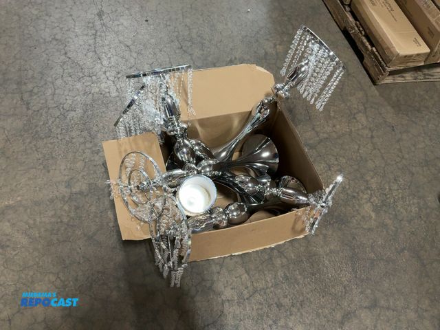 Lot 2-96524 - Box of Crystal Chandelier Centerpiece Stands and a Candle Holder