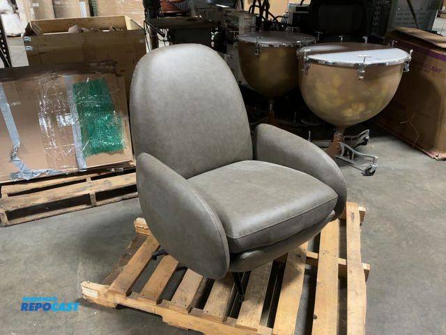 Lot 2-33996 - Vinyl grey cushioned reclining and swivel chair