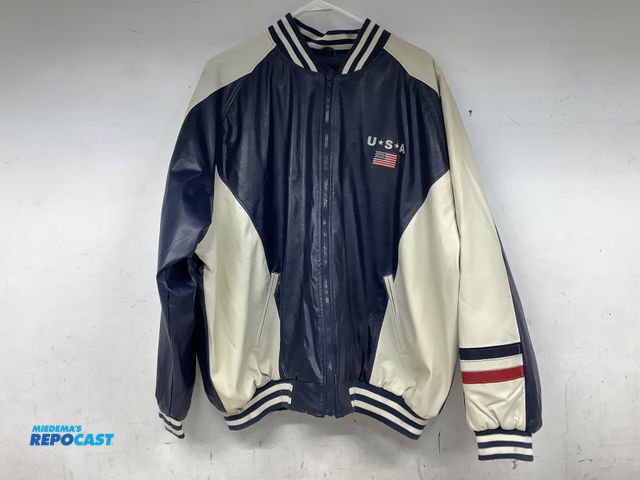 Lot 2-35026 - Steve and Barry’s XXL leather jacket with USA embroidery.
