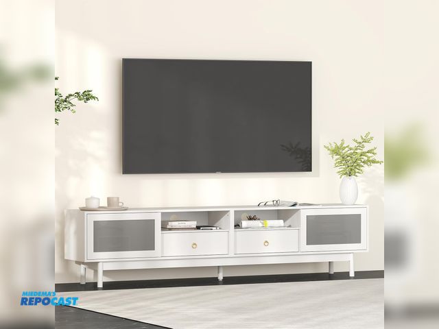 Lot 2-69580 - Brand New White TV Stand, #WB001GT2039-WE
