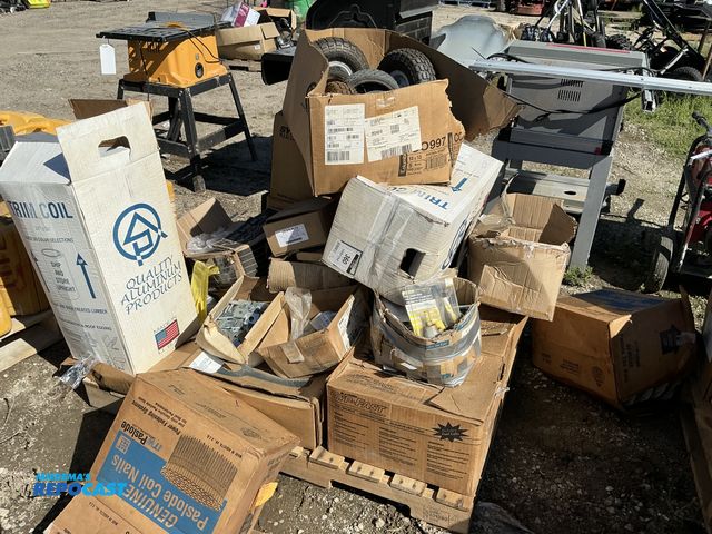 Lot 2-16146 - Skid lot of misc. industrial parts &amp; accessories: industrial parts, nails, right angle drive, su...