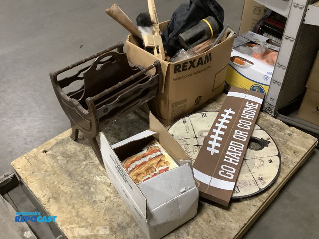 Lot 2-35563 - Lot of (5) an espresso coffee cup clock, go hard or go home football wooden sign, a wooden magazine/...