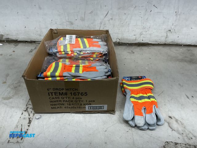 Lot 2-18584 - 15 Hi Vis Leather Palm Work Gloves, Large
