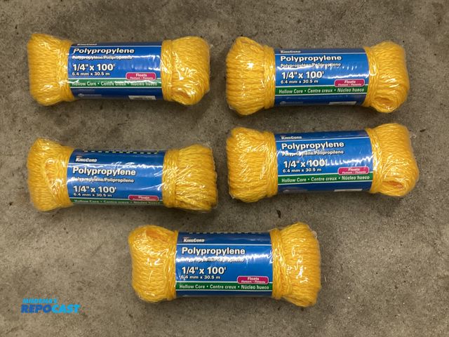 Lot 2-69879 - 5 New KingCord 1/4” X 100’ Polypropylene rope. The rope floats, hollow core, 110 pound working load ...