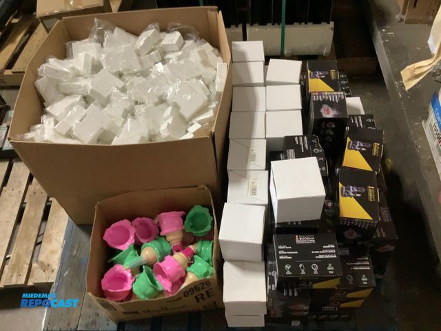 Lot 2-33556 - Skid lot of miscellaneous items including Buddha inscents, ceramic gazebos, plastic melty ice creams...