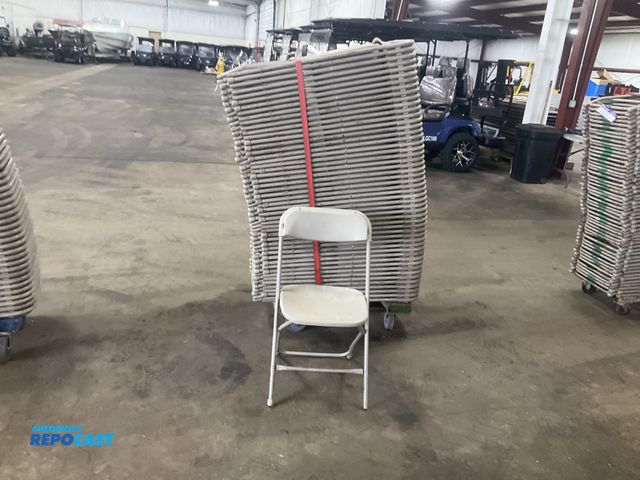 Lot 2-33232 - (50) folding chairs with plastic seats and backrests, metal frames, sells with cart, used