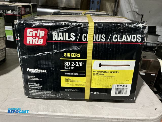 Lot 2-39440 - New (1) Grip Rite 8D 2 3/8” coated sinkers 50lbs box