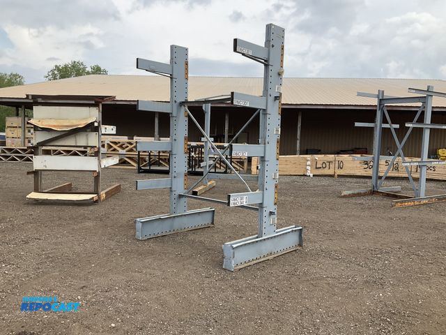 Lot 2-34491 - Two sided metal cantilever rack 79”W x 60” x 120”T overall, 24” long bolted on rack arms on one side...