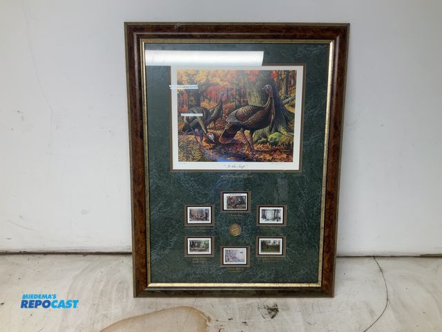 Lot 2-53654 - Ben Sopchick “At the Seep” Framed Picture w/ (6) Stamps 20.25” x 26.5”(DOBSON)