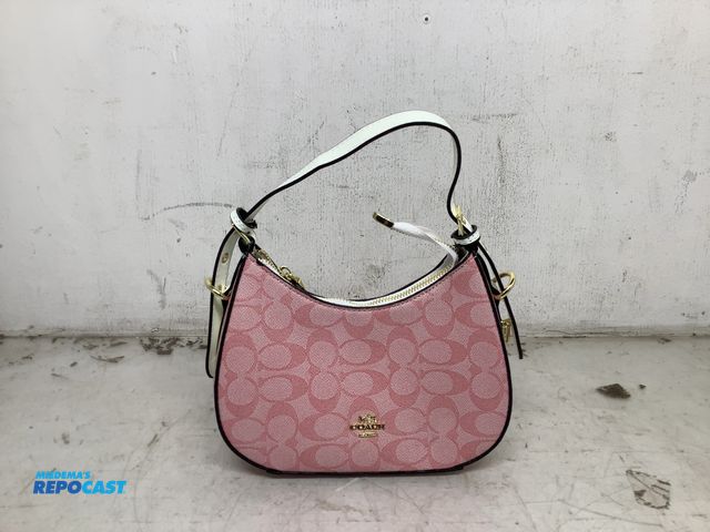 Lot 2-74022 - New Coach Teri shoulder bag, pink signature canvas and white leather trim