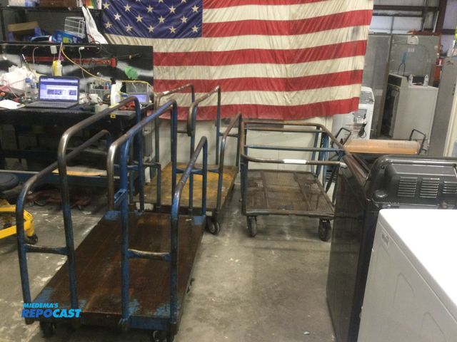 Lot 2-56648 - 3 carts with casters Metal panel lowe's retired carts
2 vertical panel carts
1 horizontal panel cart