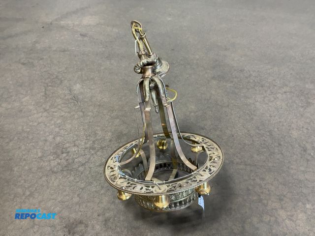 Lot 2-18221 - brass and set of Gold 8 bulbed light fixture hanging chandelier