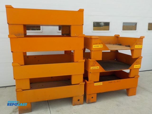 Lot 2-34198 - Lot of (7) stackable storage totes. 48"w x 36" d x 17"h. Two have diamond plated floor