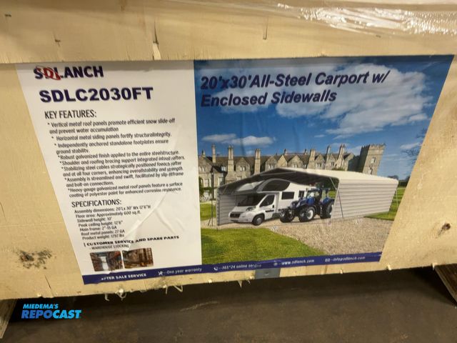 Lot 2-43684 - New SDLANCH 20’x30’ All-Steel Carport with 10’ Enclosed Sidewalls, 12’6” Tall, 10’ Sidewall Height, ...