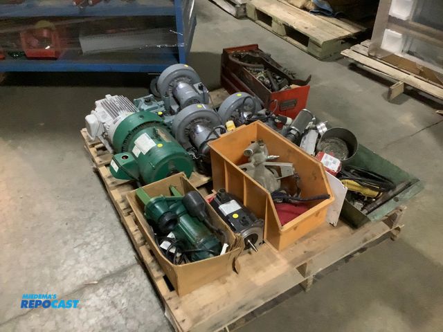 Lot 2-25304 - Skid of assorted industrial motors, parts, etc.