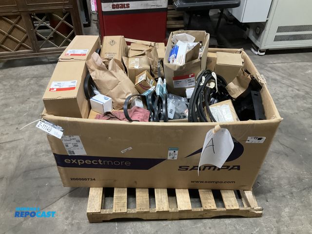 Lot 2-11149 - Skid of misc truck parts including lamps, covers, belts, studs, snap rings, o rings and more, see pi...