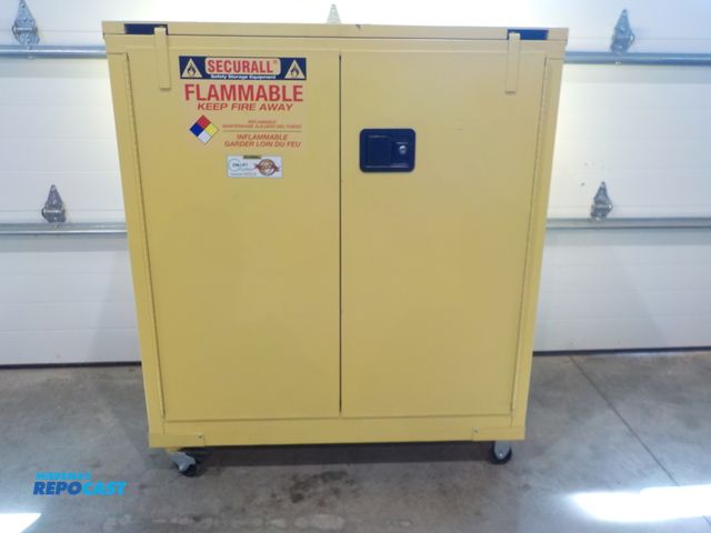 Lot 2-34124 - SECURALL flamable safety storage cabinet. Model A33. Capacity 30 gallons. Three adjustable shelves. ...