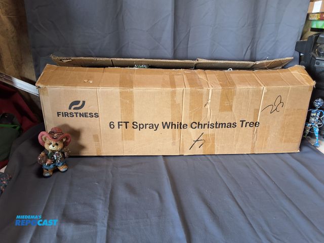 Lot 2-27554 - 6 FT SPRAYED WHITE CHRISTMAS TREE WITH PINECONES AND BERRY'S