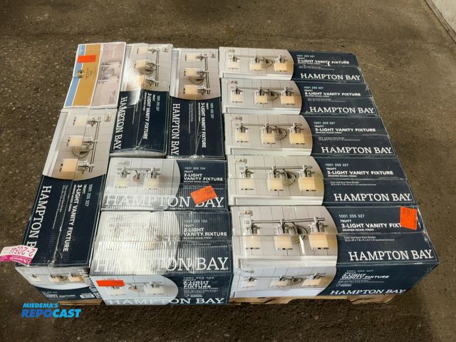 Lot 2-20544 - Lot of Hampton Bay Truitt Vanity Light Fixtures, Brushed Nickel Finish, Clear and Sand Glass Shades,...