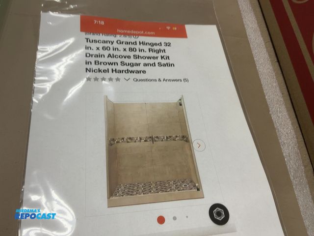 Lot 2-23699 - Tuscany Grand 32”x60”x80” Right Drain Alcove Shower Kit in Brown Sugar, missing glass