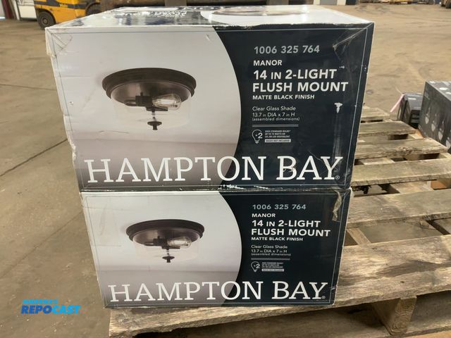 Lot 2-23309 - (2) Hampton Bay Manor 14” 2-Light Flush Mount Light Fixtures, Matte Black Finish, Clear Glass Shade,...