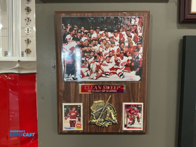 Lot 2-53298 - 1997 Red Wings Stanley Cup Champions “Clean Sweep” Plaque with Framed Picture, Gold Medallion, and (...
