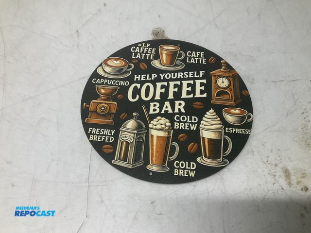 Lot 2-93708 - 8” coffee bar circular metal sign