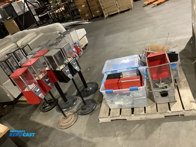 Lot 2-34927 - Lot of (5) bulk candy dispensers (2-3 dispensers per bulk) with assorted replacement parts and attac...