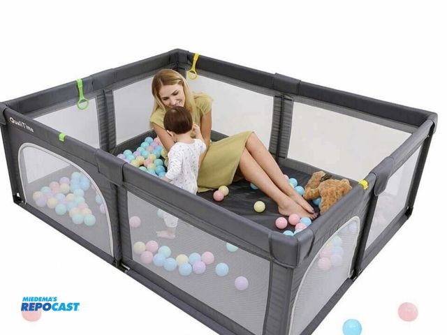 Lot 2-60208 - New Qualitime Baby Playpen Dark Gray 180cm x 200cm brand new