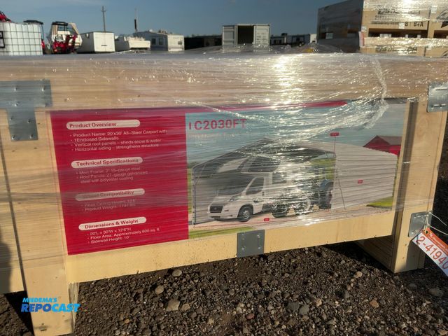 Lot 2-41940 - New SDLANCH 20’x30’ All-Steel Carport with 10’ Enclosed Sidewalls, 12’6” Tall, 10’ Sidewall Height, ...