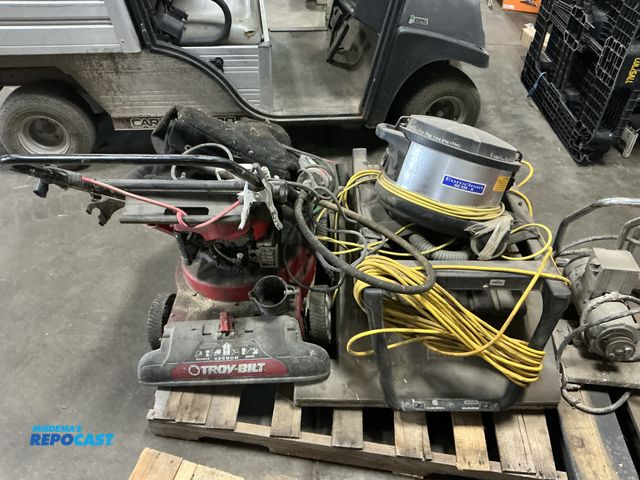 Lot 2-93935 - Skid lot includes: Troy-Bilt Shredder Vacuum, Euroclean GD 930-H Canister Vacuum, Pacific Aura Wide ...