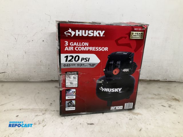 Lot 2-60827 - Husky 3 Gallon Pancake Air Compressor - 120 PSI/ 1/3 HP (light use, texted, works)