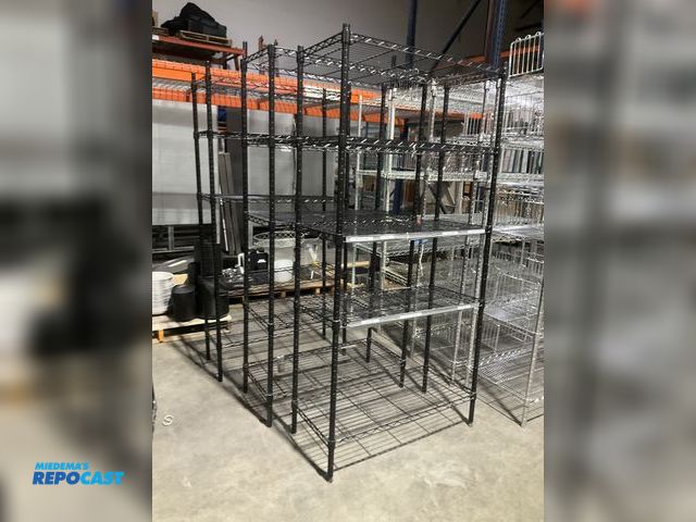 Lot 2-55105 - Lot of (3) 36” width x 72” height x 12” depth black wire racks with a total of  (15) adjustable heig...