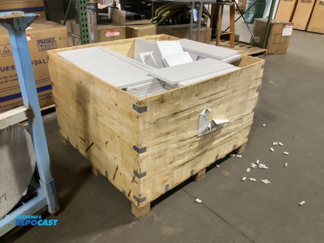 Lot 2-61952 - Large wooden Crate of white Hardwood Cabinet Doors or assorted sizes