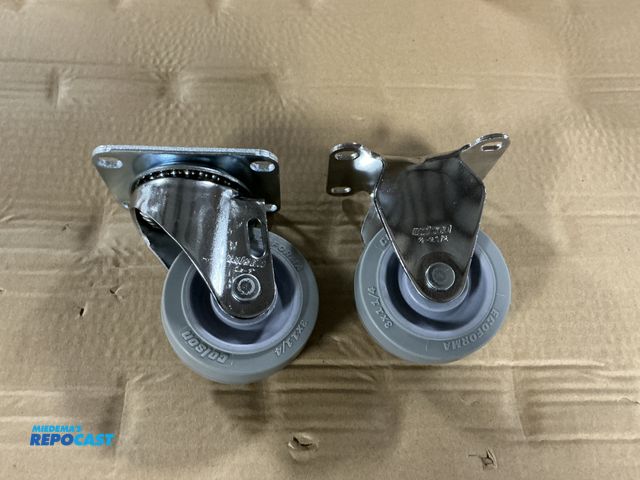 Lot 2-22016 - Lot of (24) Swivel and (24) Rigid New 3"x1.25" Performa Rubber Casters, Delrin Bearings, 2-1/2x3-5/8...