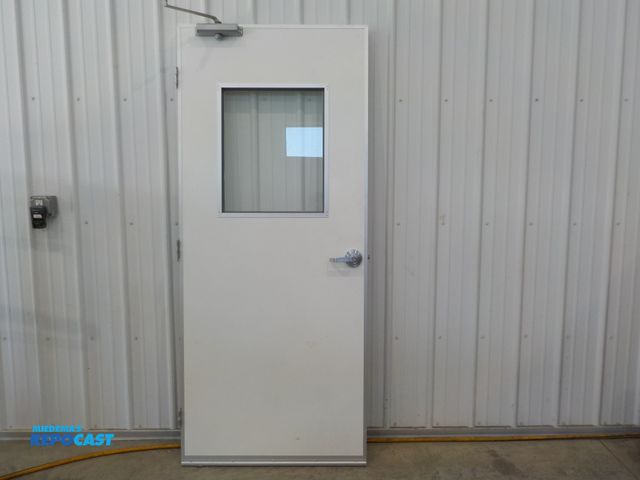 Lot 2-34081 - New replacement industrial door. See-thru window. Small ding. 35 1/4" x 84 1/2". Door closer. Three ...
