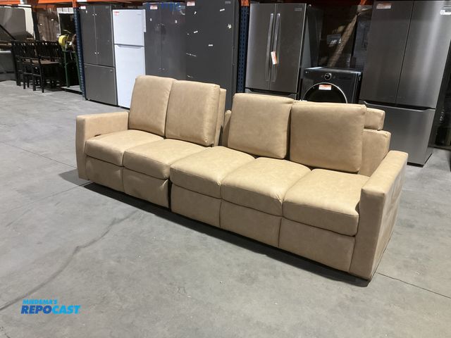 Lot 2-94769 - Tan Leather Detachable sofas - 2 have relaxing seats and 3 fold into bed